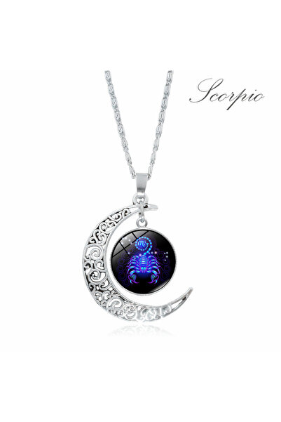 OEM Κολιέ με μενταγιόν ζωδίου και ημισέληνο, από ασημένιο κράμα μετάλλου, ρυθ...