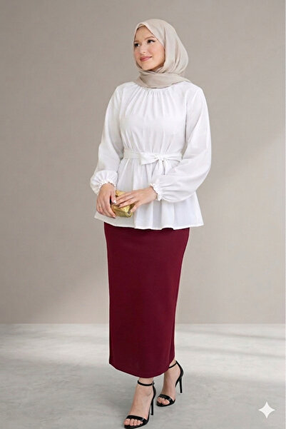 CNG MODA Hijab Belted Sleeve Gathered Shirt