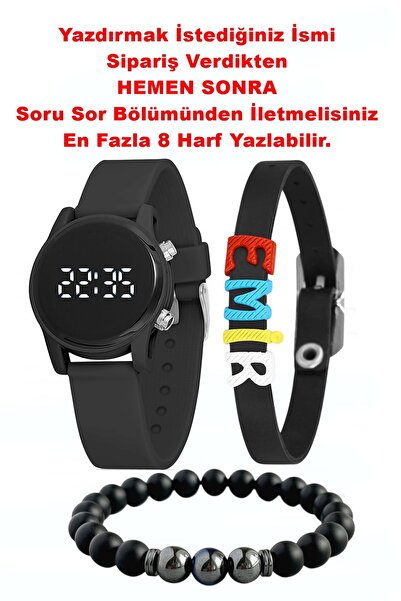Eylemboutique Doğaltaş Bileklikli Led Dijital Kız / Erkek Çocuk Kol Saati Siy...
