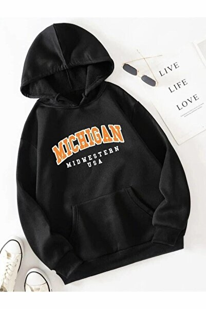 EYAX MODA Unisex Printed Hooded Oversize Sweatshirt