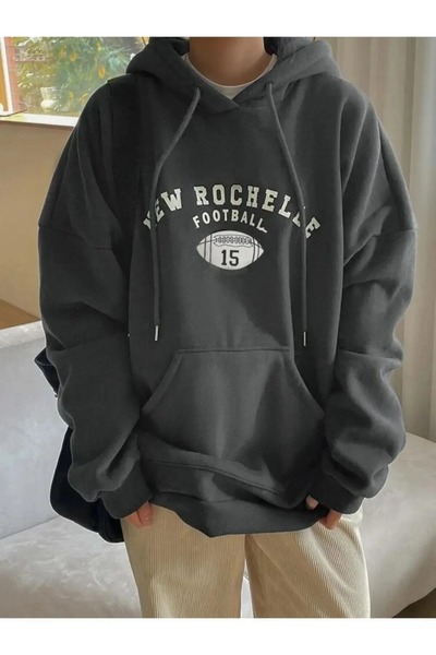 EYAX MODA Unisex Large Size Printed Hooded Sweatshirt