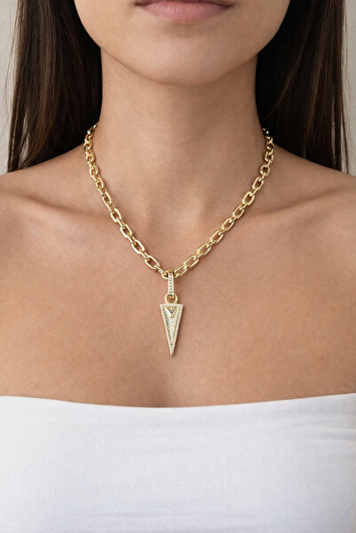 ANKA JEWELLRY ÜÇGEN TASARIM CHARM MODEL KALIN ZİNCİR GOLD KOLYE