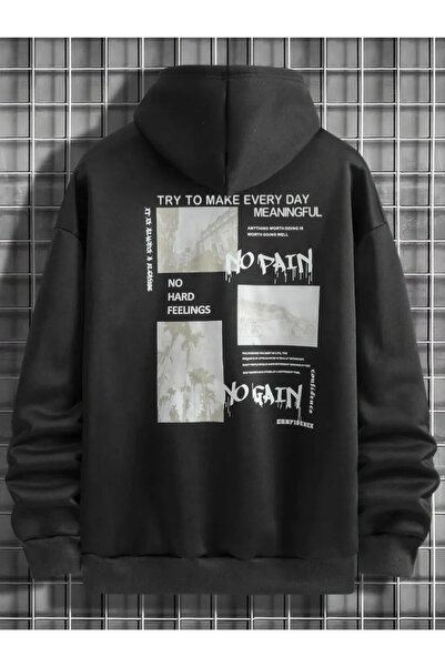 EYAX MODA Unisex No Pain No Gain Printed Hooded Sweatshirt Eyaxx Sportwear Co...