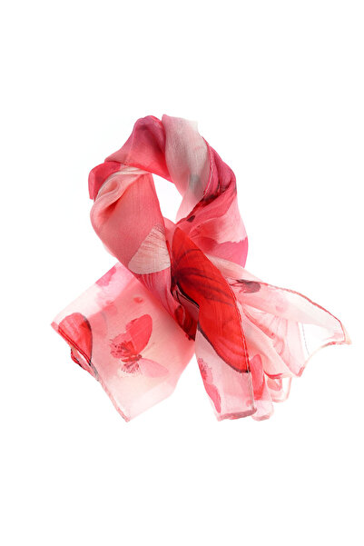 Meli Melo Paris Esarfa din matase cu imprimeu floral rosu 50 x 50 cm