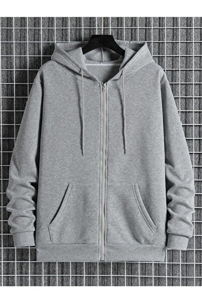EYAX MODA Zippered Hooded Oversize Sweatshirt