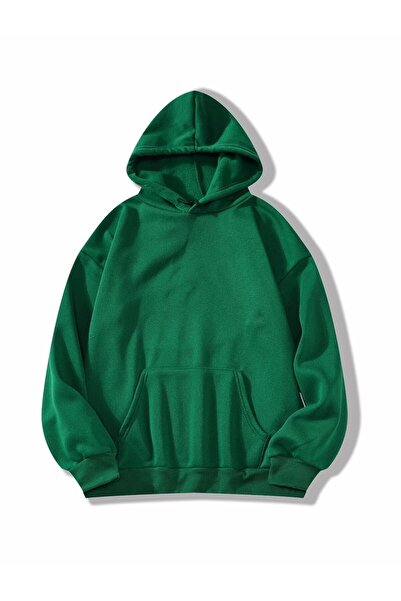 EYAX MODA Green Unisex Hooded Oversize Sweatshirt