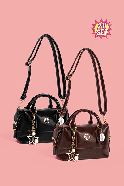 westbag Σετ 2 τσαντών από γυαλιστερό λουστρίνι με λεπτομέρεια γούρι σε σχήμα ...