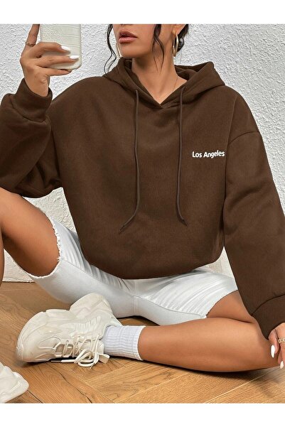 EYAX MODA Printed Brown Green Black Gray Hooded Sweatshirt