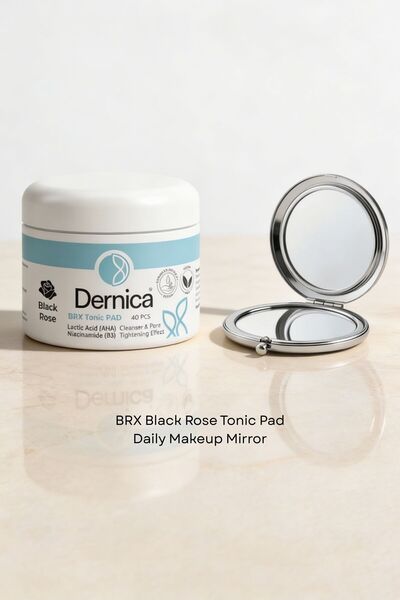 Dernica BRX Black Rose Tonic Pad, Siyah Nokta Karşıtı Tonik Ped -Cep Aynası Set