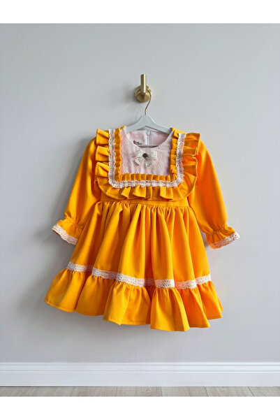 HOBİ Hobiboutique Retro-Vintage Style Belted and Ruffled Girl's Birthday Dress