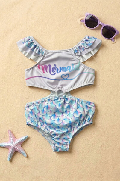 Minipodyum Κοριτσίστικο μαγιό με σχέδιο παγιέτες, λεπτομέρεια βολάν και υγιει...