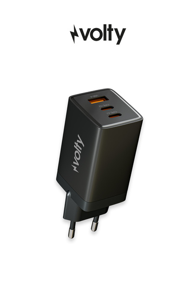 Volty Hızlı Şarj Adaptörü 67W GaN + Type-C Kablo 100W PD | 3 Port, iPhone & S...