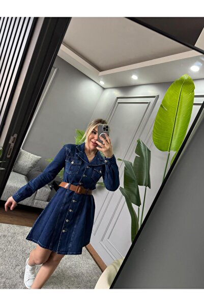 3e Rose KEMERLİ DÜĞME DETAY ÇAN ELBİSE