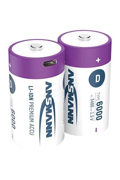 ANSMANN Set 2 baterii incarcabile LI-ION cu USB-C R20, D 6000mAh