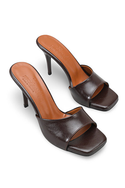 Riccon Women's Thin Heeled Slippers 0012712 Brown Rustic