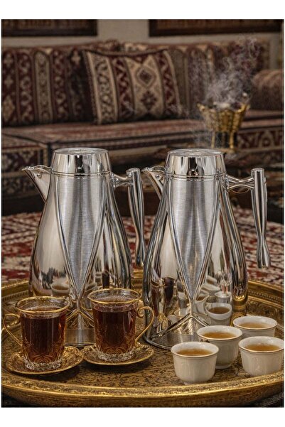 LALOZA Set of 2 Tea & Coffee Thermos Set 1L Each | Glossy Silver Premium Insu...