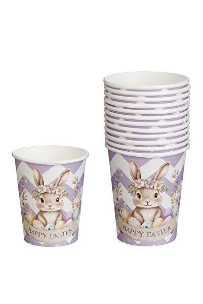 ZanaCasei Pahare de petrecere din carton alb lila cu model cu iepuraș de Pașt...