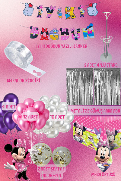 BOXLAND Minnie Mouse Doğum Günü Parti Malzemeleri Seti – Balon, Banner, Masa ...