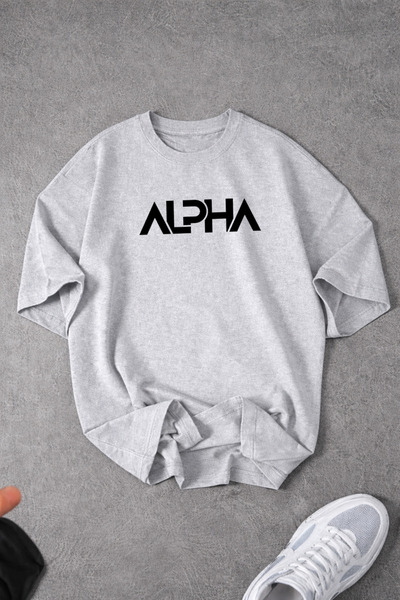 Revasser Unisex Men/Women Alpha Custom Printed Oversize Crew Neck Combed Cott...