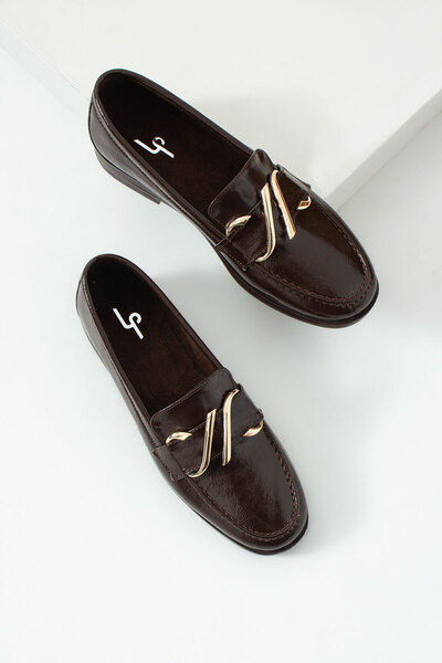 MERVESTORE Gold Buckle Loafer Shoes