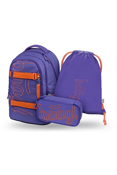 Baagl Set rucsac școlar 3 piese: Rucsac, Penar, Sac, Skate Max Orange, fete, ...