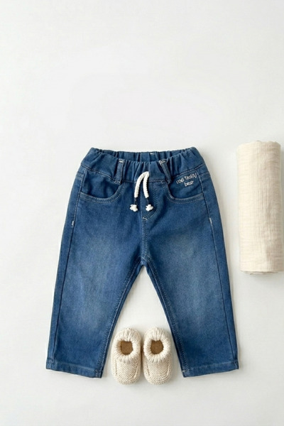 BABYİLAY Baby Boy Elastic Waist Drawstring Pocket Comfortable Cut Jeans Trousers