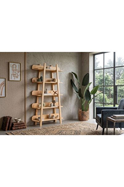 WOODFACE Masif Ahşap Ayaklı Kitaplık Doğal Ahşap 5 Raflı Özel Tasarım Çok Ama...