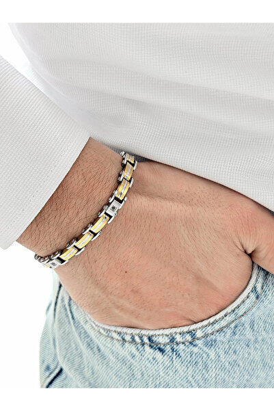 FERRO سوار رجالي من الفولاذ الأصفر والفضي FRJ10173A-D مع عبوة هدايا بضمان لمد...