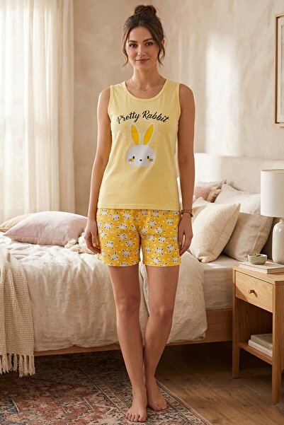 GRI MOR TEKSTIL Cotton Sleeveless Shorts Women's Pajama Set