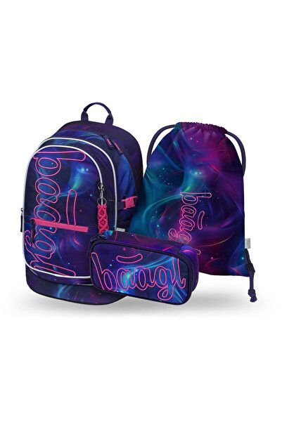 Baagl Set rucsac școlar 3 piese: Rucsac, Penar, Sac, Core Nova, fete, 25L, Mov