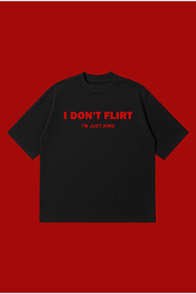 PURE POWER تي شيرت I Don't Flirt كبير الحجم للجنسين مصنوع من القطن بنسبة 100%...