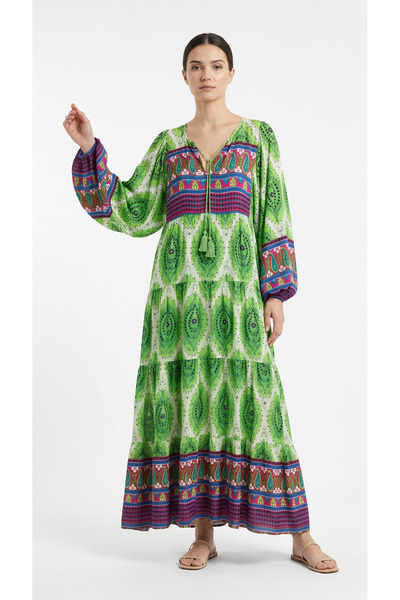 Şeker Portakalım Ethnic Pattern Cotton Viscose Summer Dress Beach Dress