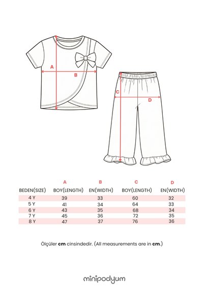 Minipodyum Girl's Top and Bottom Set with Striped Pants and Bow Detail, Salmon Color