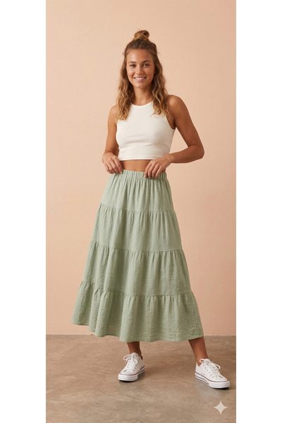 ŞERİCE Women's Linen Blend Lined Skirt