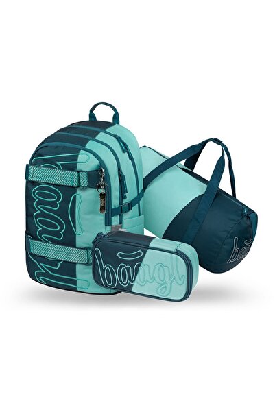Baagl Set rucsac școlar 3 piese: Rucsac, Penar, Geantă sport, Skate Petrol, b...