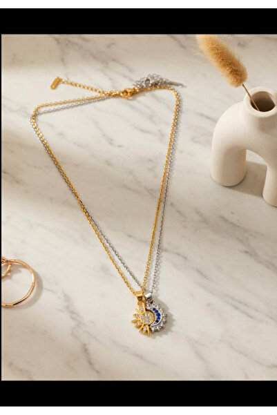 Hiis Store Güneş ve Ay Figürlü İkili Kolye Seti - Gold ve Gümüş Renk Kombinli...
