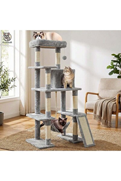 Elindor ®   Σετ παιχνιδιού για γάτες, Πύργος τύπου 160 εκ., Ονυχοδρόμιο από σ...