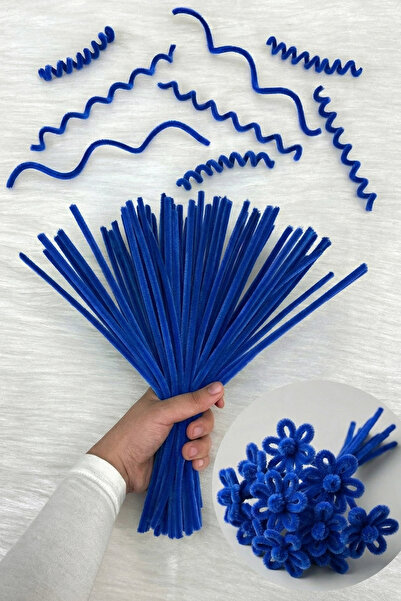 ZEYMERADE 100 τεμάχια Saks Blue Chenille 30cm, Βελούδινο σύρμα με τρίχες, Χει...