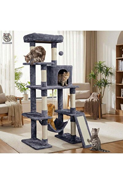 Elindor ®   Σετ παιχνιδιού για γάτες, Τύπου πύργου 160 εκ., Ονυχοδρόμιο από σ...