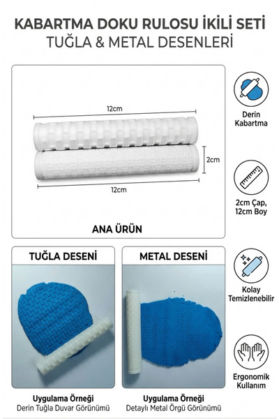 crafts3dstudio 2’li Doku Rulosu Seti Tuğla & Metal | Hamur, Kil, Seramik ve P...