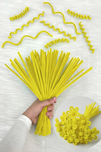 ZEYMERADE 100 τεμάχια κίτρινο σενίλ 30 εκ., βελούδινο σύρμα με τρίχες, χειροτ...