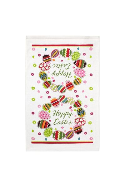 ZanaCasei Prosop de bucătărie din bumbac alb cu ouă colorate Paște Fericit 60...