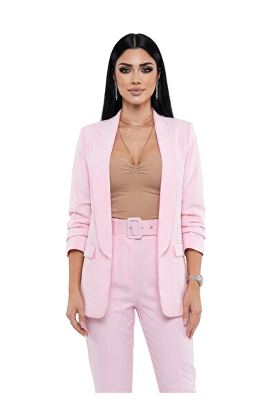 OEM Elegant women's jacket in pink, loose fit, gathered sleeves, M/L