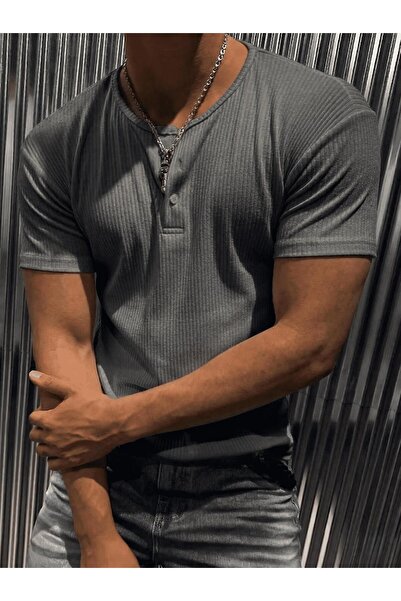 Oksit Ανδρικό μπλουζάκι San Loe Slim Fit Lycra Henley με κοντό μανίκι - Εύκαμ...