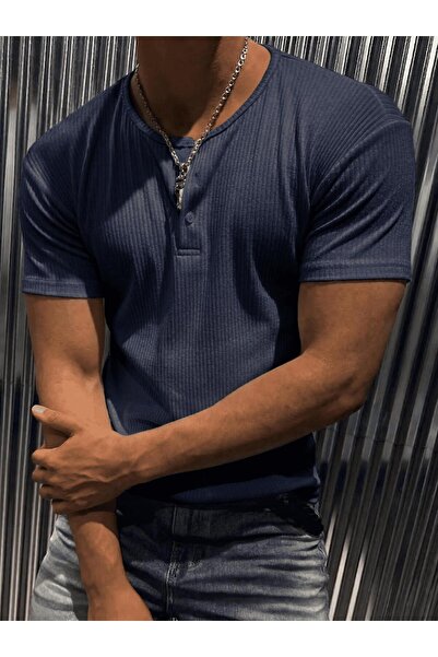 Oksit Ανδρικό μπλουζάκι San Loe Slim Fit Lycra Henley με κοντό μανίκι - Εύκαμ...