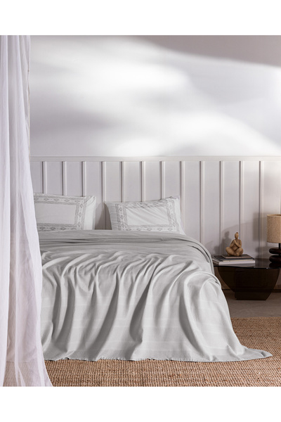 Madame Coco Mathilda Double 100% Cotton Karde Plain Pique Set - Light Gray