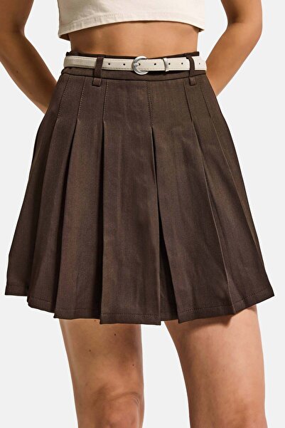 it's basic Fustă mini din țesătură de bumbac organic plisată, cu centură, mar...