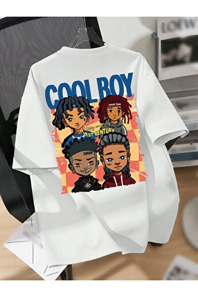 Joetsu COOL BOY Štampana velika unisex bela majica za žene/muškarce