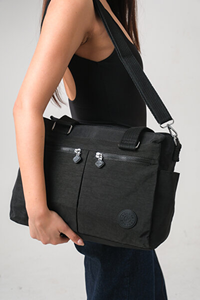 Solo Bag Γυναικεία μαύρη τσάντα χειρός και ώμου με πολλά διαμερίσματα, αδιάβρ...