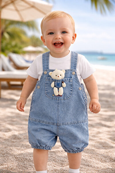 tinytrends Bebek Salopet Kot Tulum ve T-shirt 2'li Takım